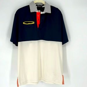 ALIAL FITAL Men’s Colorblock Blue White Short Sleeve Polo Golf Shirt Size Medium